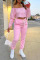 Pink Casual Solid Split Joint Off the Shoulder Long Sleeve Two Pieces