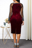 Wine Red Sexy Fashion Stitching Sequin Dress