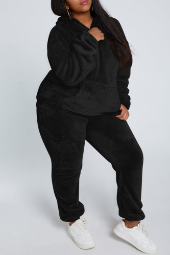 Black Fashion Casual Solid Basic Hooded Collar Long Sleeve Two Pieces