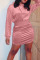 Pink Casual Solid Patchwork Hooded Collar Long Sleeve Dresses