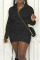 Black Casual Solid Split Joint Buckle Fold Turndown Collar One Step Skirt Dresses