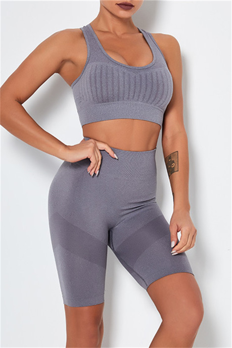 

Grey Fashion Casual Solid Vests Sports Skinny Two-piece Set