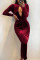 Burgundy Sexy Solid Hollowed Out Split Joint Zipper Turtleneck One Step Skirt Dresses