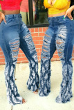Medium Blue Street Ripped Make Old Split Joint Plus Size Jeans