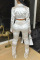 White Sexy Solid Bandage Split Joint Fold Turn-back Collar Long Sleeve Two Pieces