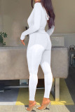 White Casual Solid Patchwork Zipper Hooded Collar Regular Jumpsuits