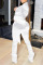 White Sexy Solid Bandage Split Joint Fold Turn-back Collar Long Sleeve Two Pieces