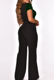 Black Fashion Sexy Patchwork Sequins See-through O Neck Regular Jumpsuits