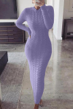 Light Purple Fashion Casual Solid Basic O Neck Long Sleeve Dresses