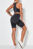 Black Fashion Casual Solid Vests Sports Skinny Two-piece Set