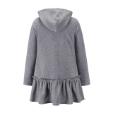 Grey Fashion Casual Solid Patchwork Hooded Collar Outerwear