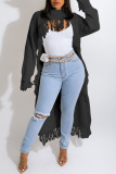 Apricot Casual Solid Tassel Patchwork Asymmetrical Half A Turtleneck Tops