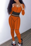Orange Casual Sportswear Solid Patchwork O Neck Long Sleeve Two Pieces