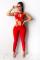 Red Sexy Fashion Solid Asymmetrical Hollow PU Sleeveless O Neck Jumpsuits