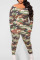 Army Green Casual Print Camouflage Print Split Joint O Neck Plus Size Two Pieces