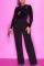 Black Sexy Solid Split Joint See-through  Sequins O Neck Straight Jumpsuits