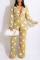 Apricot Casual Print Polka Dot Patchwork Buttons Turn-back Collar Long Sleeve Two Pieces