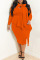 Orange Casual Solid Patchwork Flounce Asymmetrical With Bow Asymmetrical Collar Plus Size Two Pieces