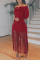 Red Sexy Casual Solid Tassel Off the Shoulder Long Sleeve Dresses