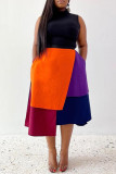 Orange Red Fashion Casual Geometric Split Joint Regular High Waist Skirt