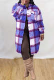 Blue Purple Fashion Casual Plaid Print Cardigan Turndown Collar Outerwear