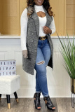 Khaki Fashion Casual Solid Cardigan Turndown Collar Outerwear