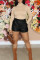 Black Fashion Casual Solid Basic Regular Mid Waist Shorts