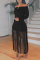 Black Sexy Casual Solid Tassel Off the Shoulder Long Sleeve Dresses