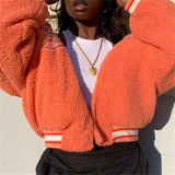 Orange Fashion Casual Letter Print Cardigan Outerwear