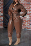 Brown Fashion Casual Solid With Belt Regular Jumpsuits