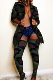 Camouflage Fashion Casual Print Cardigan Turndown Collar Long Sleeve Two Pieces