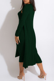 Ink Green Fashion Casual Solid Basic O Neck Long Sleeve Two Pieces