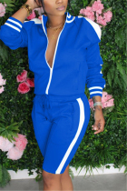 Blue Fashion Zipper Long Sleeve Top Sports Set