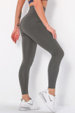 Grey Casual Sportswear Solid Buckle High Waist Skinny trousers