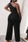 Black Fashion Casual Solid Beading One Shoulder Plus Size Jumpsuits