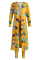 Yellow Sexy Printing Cardigan Long Sleeve Trousers Suit