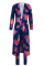 Blue Sexy Printing Cardigan Long Sleeve Trousers Suit