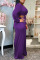 Purple Sexy Solid Hollowed Out Patchwork Asymmetrical Collar Straight Jumpsuits