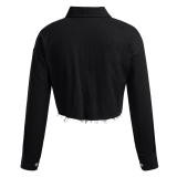 Black Street Style Solid Denim Jacket (Only Jacket)