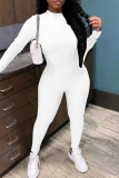 White Casual Sportswear Solid Basic O Neck Long Sleeve Two Pieces