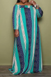 Khaki Casual Striped Print Split Joint Off the Shoulder Straight Plus Size Dresses