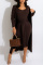 Dark Coffee Fashion Casual Solid Basic O Neck Long Sleeve Two Pieces