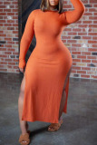 Tangerine Sexy Solid Patchwork Slit O Neck Straight Plus Size Dresses