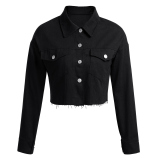Black Street Style Solid Denim Jacket (Only Jacket)