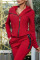 Red Casual Sportswear Solid Patchwork Zipper Hooded Collar Long Sleeve Two Pieces