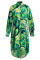 Green Sexy Print Draw String Asymmetrical Turndown Collar A Line Dresses