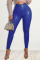 Blue Fashion Casual Solid Skinny High Waist Trousers