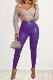 Purple Fashion Casual Solid Skinny High Waist Trousers