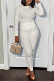 White Casual Sportswear Solid Basic O Neck Long Sleeve Two Pieces