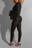 Black Fashion Sexy Sequined Wide-sleeved Jumpsuit